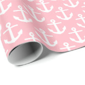 Roze Wit Nautische Ankers Patroon Cadeaupapier (Rol Hoek)