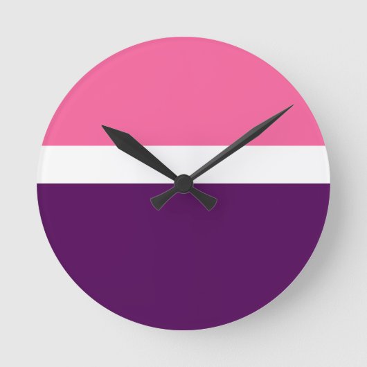 Roze Wit Paarse Plain Color Block Design Ronde Klok (Voorkant)