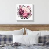 Roze Wit Paarse Roos Pioenrozen Bloembloem Canvas Afdruk (Insitu (Slaapkamer))