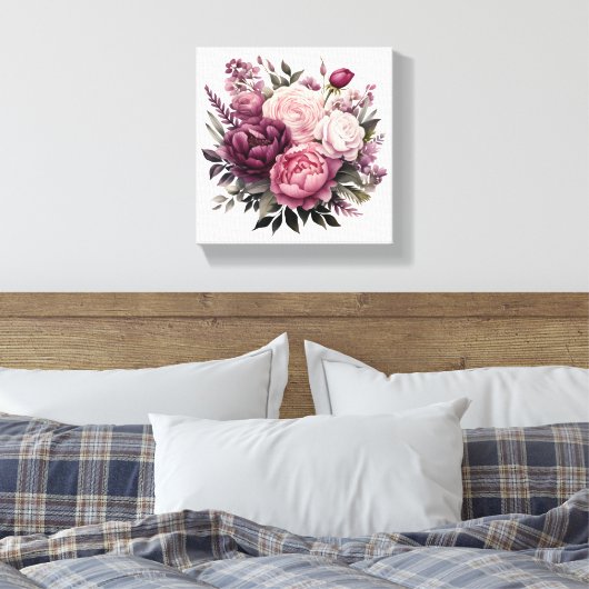 Roze Wit Paarse Roos Pioenrozen Bloembloem Canvas Afdruk (Insitu (Slaapkamer))