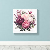Roze Wit Paarse Roos Pioenrozen Bloembloem Canvas Afdruk (Insitu (Houten vloer))