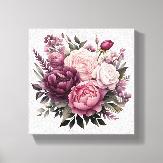 Roze Wit Paarse Roos Pioenrozen Bloembloem Canvas Afdruk (Voorkant)