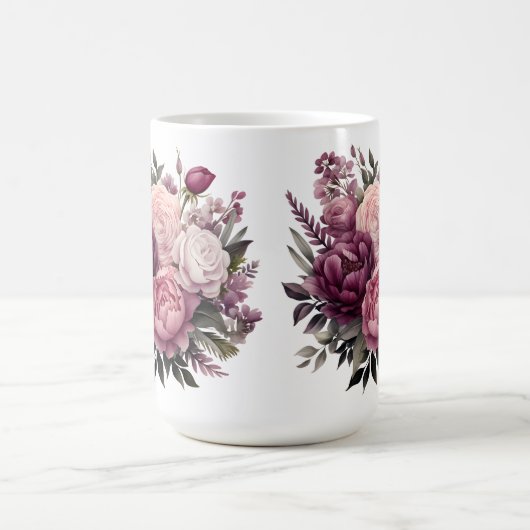 Roze Wit Paarse Roos Pioenrozen Bloembloem Koffiemok (Center)