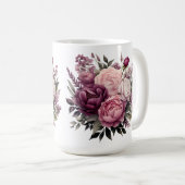 Roze Wit Paarse Roos Pioenrozen Bloembloem Koffiemok (Voorkant rechts)