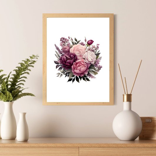 Roze Wit Paarse Roos Pioenrozen Bloembloem Poster
