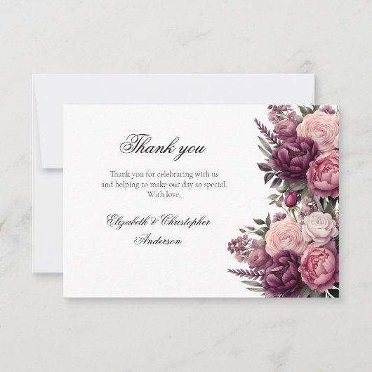Roze Wit Paarse Waterverf Bloemenbruiloft Bedankkaart (Voorkant)