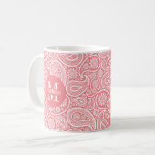 Roze, Wit  Paisley Patroon Monogram Koffiemok (Voorkant links)