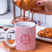 Roze, Wit  Paisley Patroon Monogram Koffiemok
