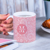 Roze, Wit  Paisley Patroon Monogram Koffiemok