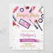 Roze Wit Pamper Party Verjaardagsuitnodigingen Kaart (Voorkant)