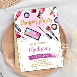 Roze Wit Pamper Party Verjaardagsuitnodigingen Kaart