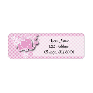 Roze & Wit Plaid Baby Olifant Etiket