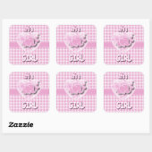 Roze & Wit Plaid Baby Olifant Vierkante Sticker (Vel)