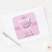 Roze & Wit Plaid Baby Olifant Vierkante Sticker (Envelop)