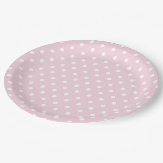 Roze Wit polka dot patroon Papieren Bordje (Gekanteld)