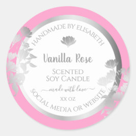 Roze Wit Product Verpakkingsetiketten Zilver Lijst Ronde Sticker
