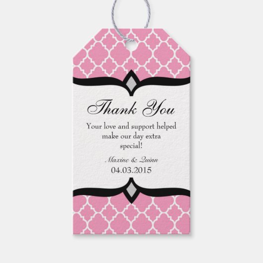 Roze Wit Quatrefoil Bruiloft Dank u Labels Cadeaulabel (Voorkant)