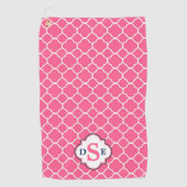 Roze wit quatrefoil monogram golfhanddoek (Voorkant)