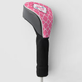 Roze wit quatrefoil monogram golfheadcover (Schuin)