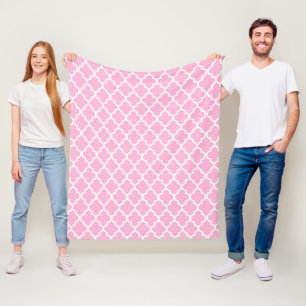 Roze & Wit Quatrefoil Patroon (Veranderlijk) Fleece Deken