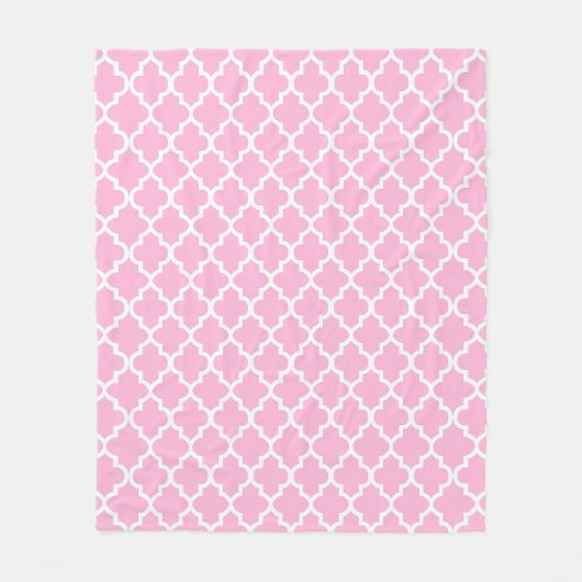 Roze & Wit Quatrefoil Patroon (Veranderlijk) Fleece Deken (Voorkant)