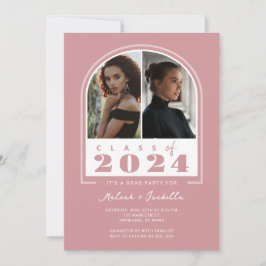 Roze Wit Retro Arch Foto Graduation Party Kaart