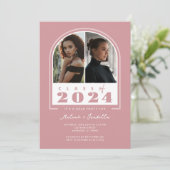 Roze Wit Retro Arch Foto Graduation Party Kaart (Staand voorkant)