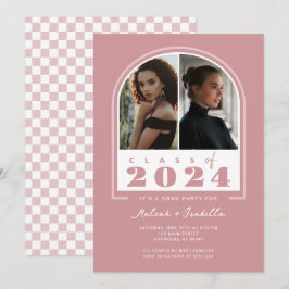 Roze Wit Retro Arch Foto Graduation Party Kaart
