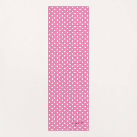 Roze Wit Retro Chique Polka Dots Monogram Oefening Yogamat (Voorkant)