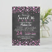 Roze & Wit Retro Krijtbord Sweet 16 Party Kaart (Staand voorkant)