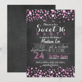 Roze & Wit Retro Krijtbord Sweet 16 Party Kaart (Voorkant / Achterkant)