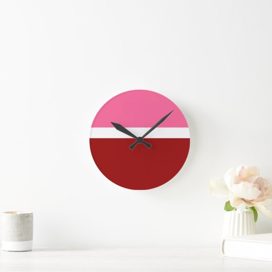 Roze Wit Rood Kleur Block Style Design Ronde Klok (Huis)