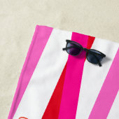 Roze Wit Rood Patroon Monogramme Meisjesavond Fees Strandlaken (In situ)