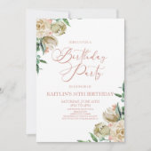 Roze Wit Rose Bloemen Verjaardagsfeest Kaart (Voorkant)