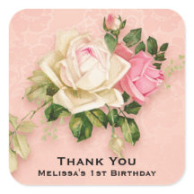 Roze & Wit Rose Boeket Verjaardagsplein Sticker