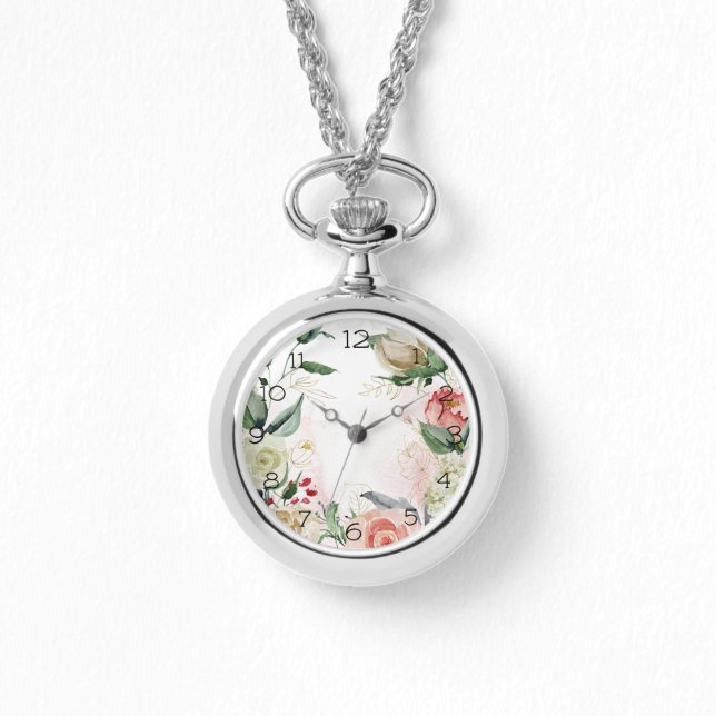Roze & Wit Rose Circlet Ketting Horloge (Voorkant)