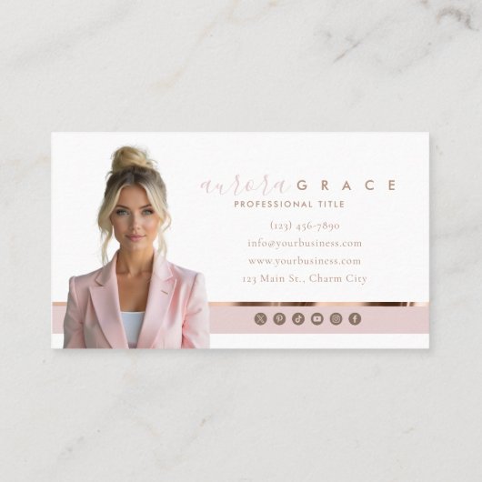 Roze & Wit Rose Goud Chic Visitekaartje (Achterkant)