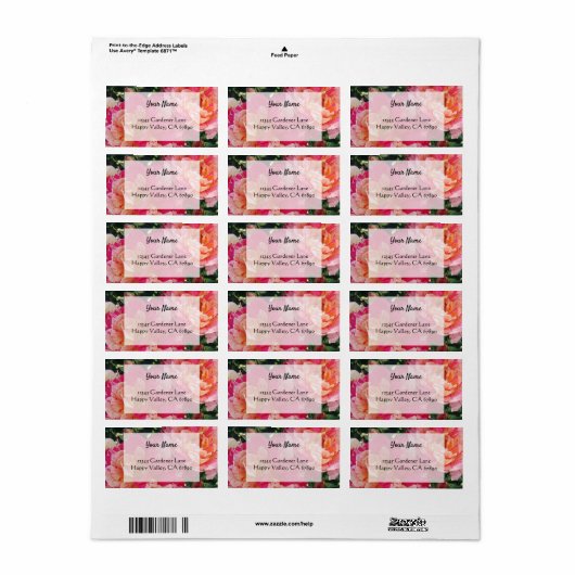 Roze Wit Roses Bewerkbare Adresetiketten Etiket (Full Sheet)