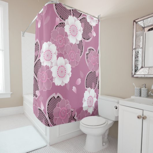 Roze & Wit Sakura 2 Fijn  Japans Douchegordijn (In situ)