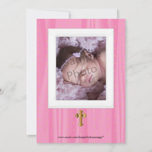 Roze & Wit Satijn Doop / Doop Kaart (Achterkant)