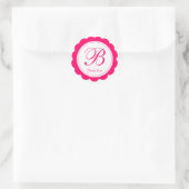 Roze Wit Scalloped Circle Monogram Bedankt Ronde Sticker (Tas)