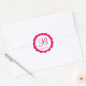 Roze Wit Scalloped Circle Monogram Bedankt Ronde Sticker (Envelop)