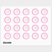 Roze Wit Scalloped Circle Monogram Bedankt Ronde Sticker (Vel)