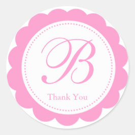 Roze Wit Scalloped Circle Monogram Bedankt Ronde Sticker