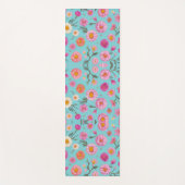 Roze wit sinaasappel bloemengroene bladeren blauwg yogamat (Voorkant)