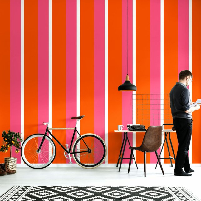 Roze Wit Sinaasappel Plain Color Block Design Behang (Creator heeft geüpload)