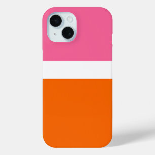 Roze Wit Sinaasappel Plain Color Block Design iPhone 15 Case