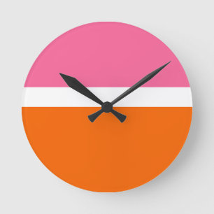 Roze Wit Sinaasappel Plain Color Block Design Ronde Klok