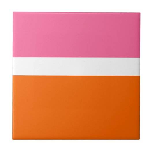 Roze Wit Sinaasappel Plain Color Block Design Tegeltje (Voorkant)