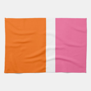 Roze Wit Sinaasappel Plain Color Block Design Theedoek